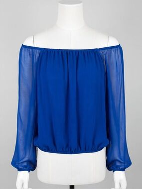 Calvin Klein Blouse Size M - Royal Blue Off Shoulder Balloon Sleeve Top